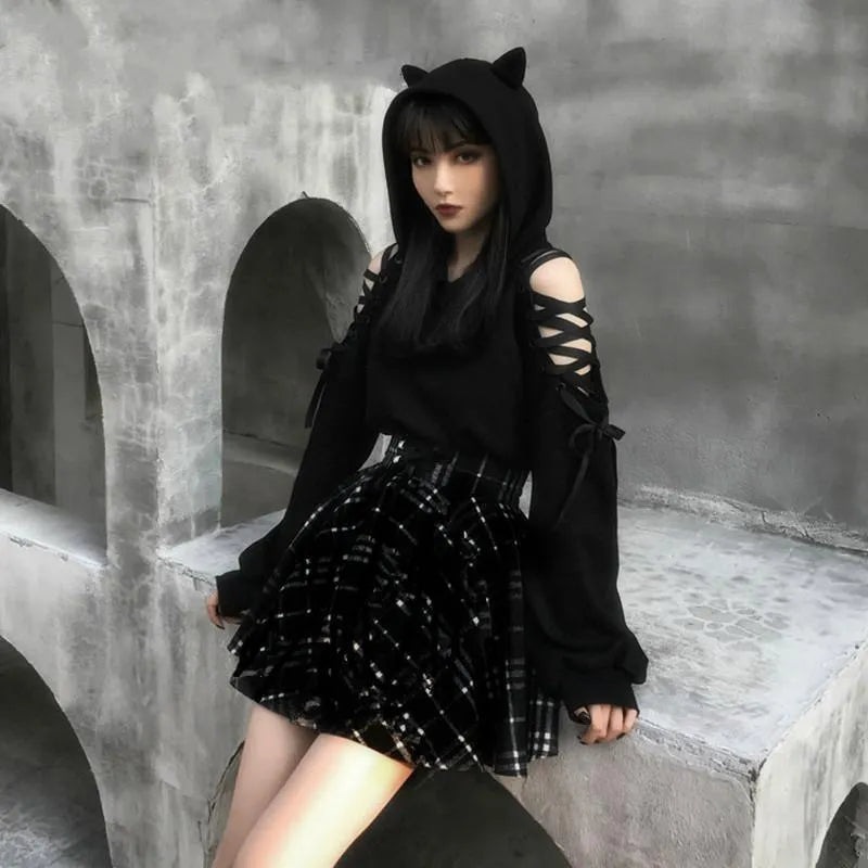 Cat Ears Lace Up Hoodie