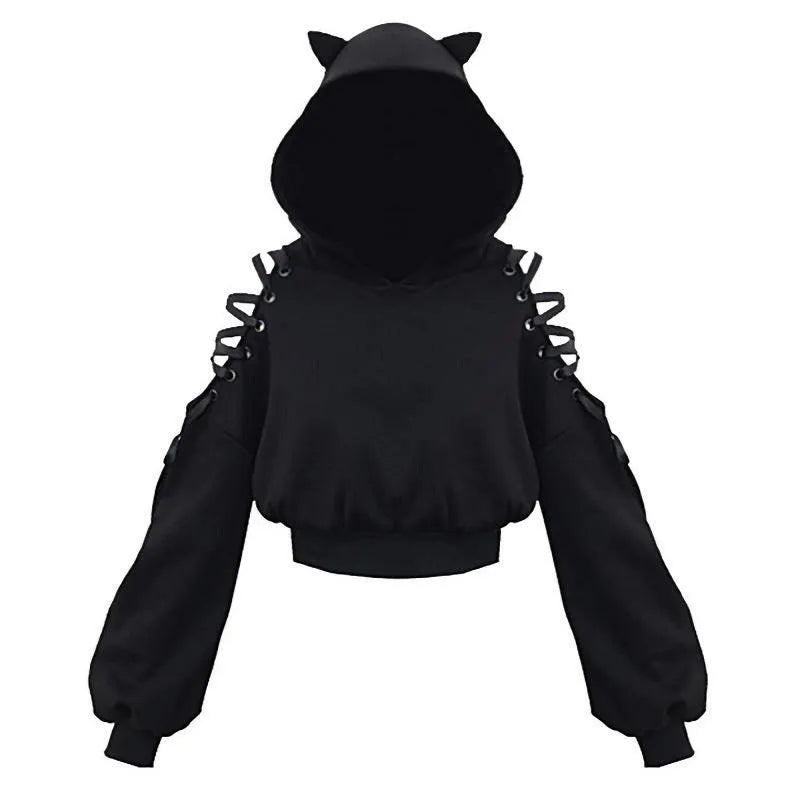 Cat Ears Lace Up Hoodie