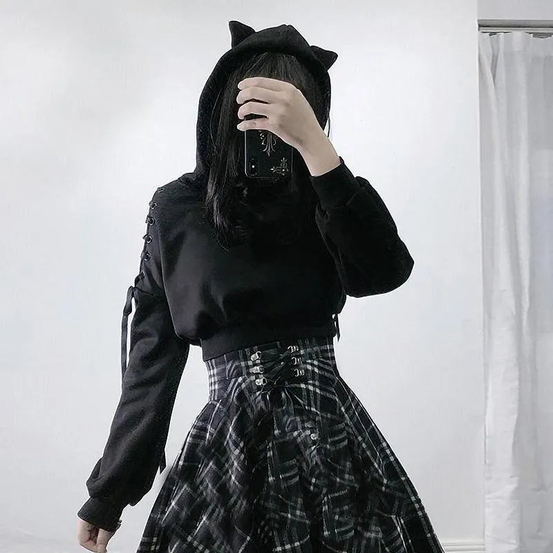 Cat Ears Lace Up Hoodie