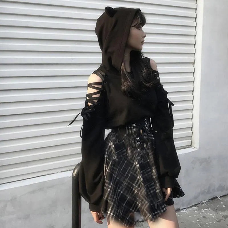 Cat Ears Lace Up Hoodie