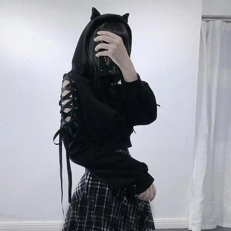 Cat Ears Lace Up Hoodie