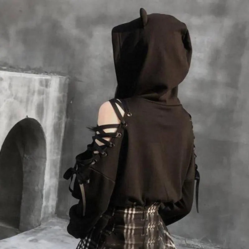 Cat Ears Lace Up Hoodie