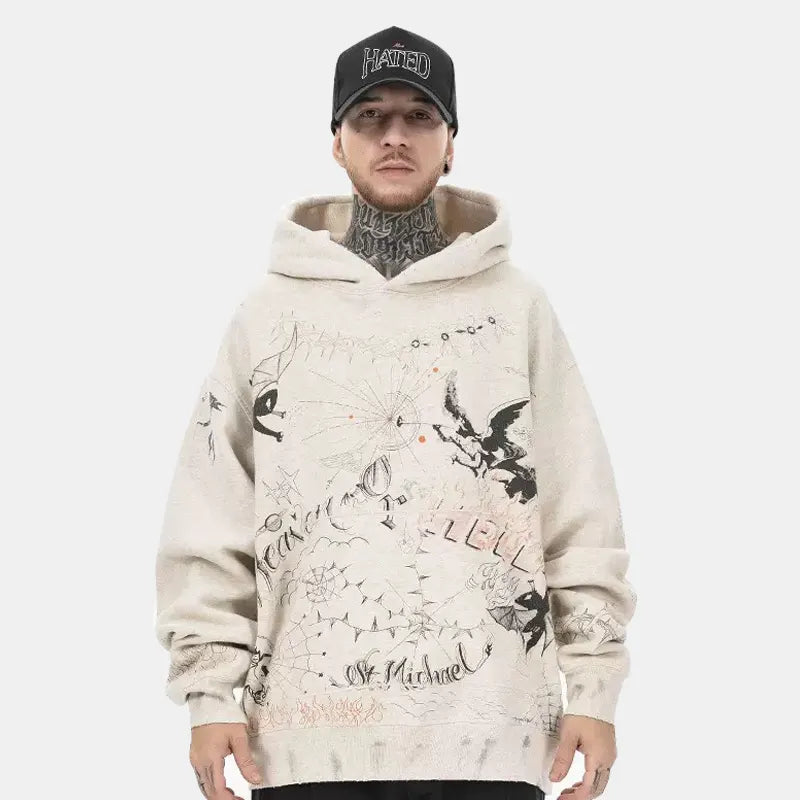 Graffiti Angel and Devil Vintage Hoodie