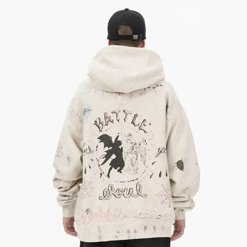 Graffiti Angel and Devil Vintage Hoodie