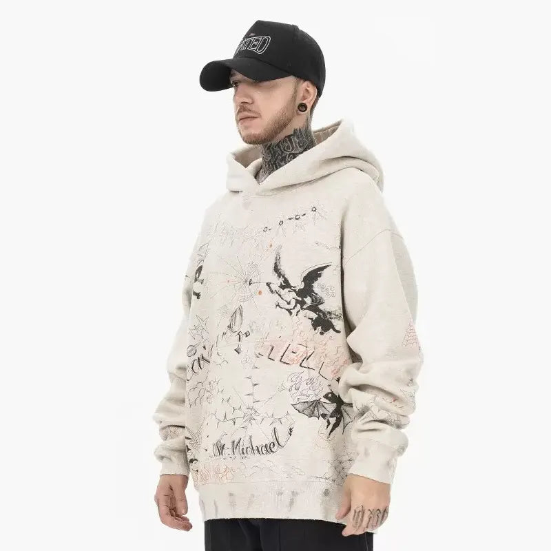 Graffiti Angel and Devil Vintage Hoodie