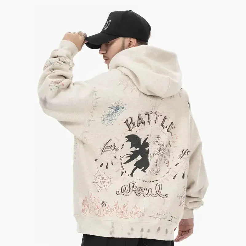 Graffiti Angel and Devil Vintage Hoodie