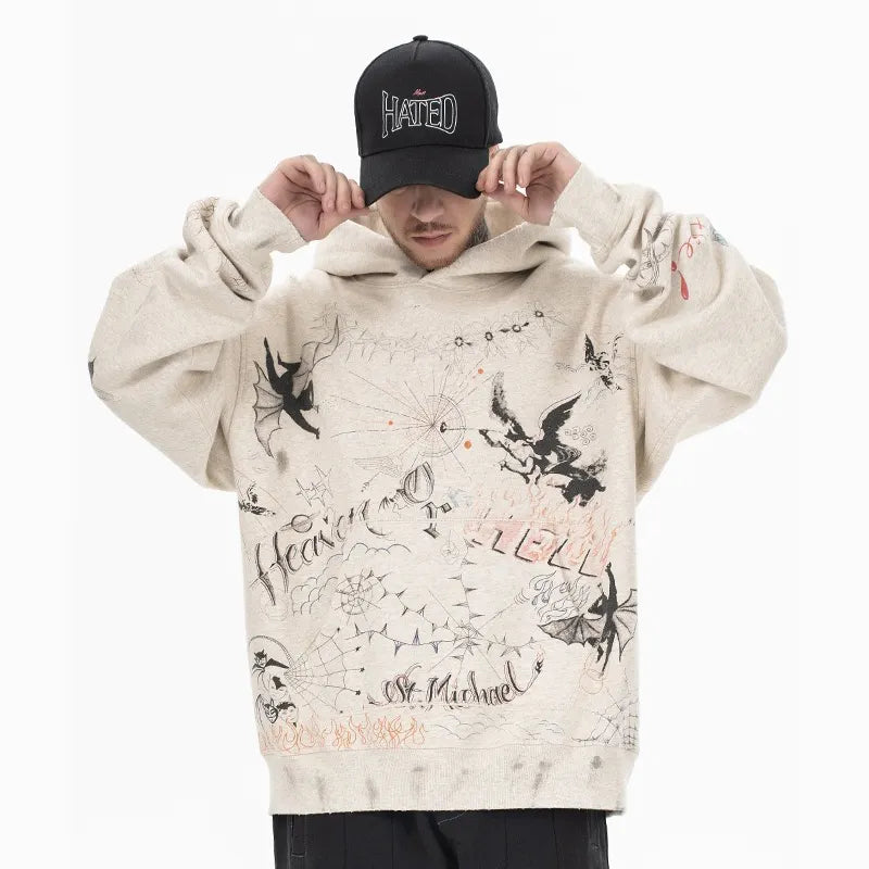 Graffiti Angel and Devil Vintage Hoodie