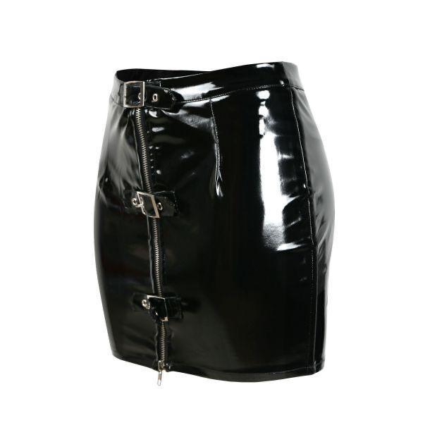 Zipper Front Faux Leather Skirt