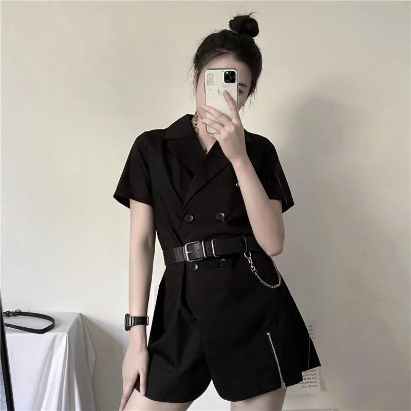 Double Breasted Short Sleeve Suit Dress
