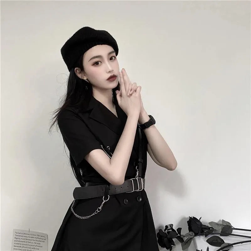 Double Breasted Short Sleeve Suit Dress