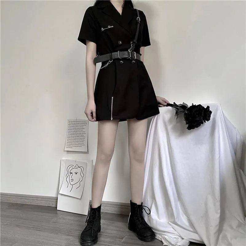 Double Breasted Short Sleeve Suit Dress