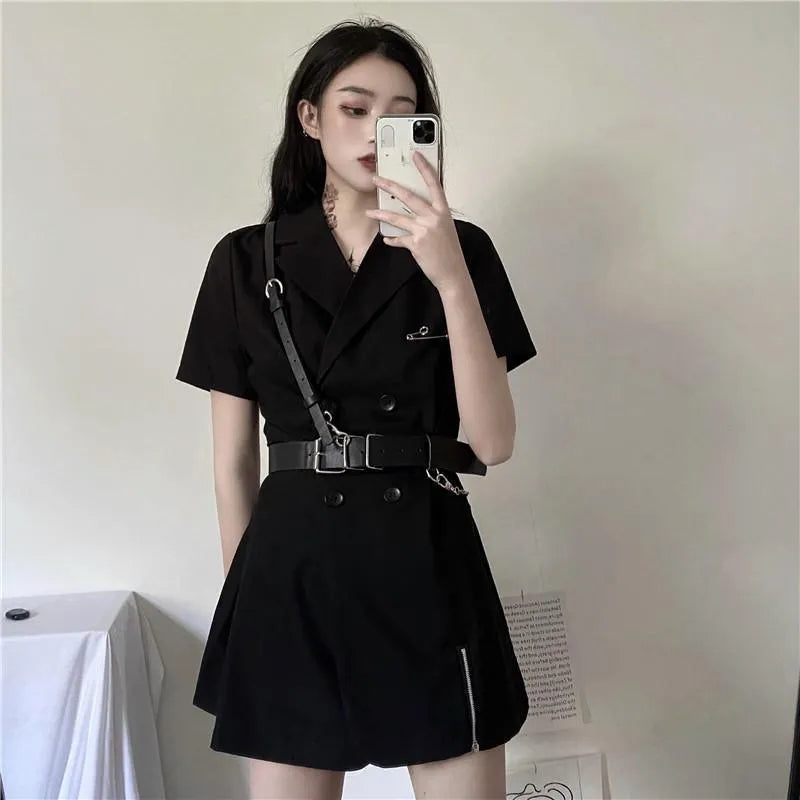 Double Breasted Short Sleeve Suit Dress