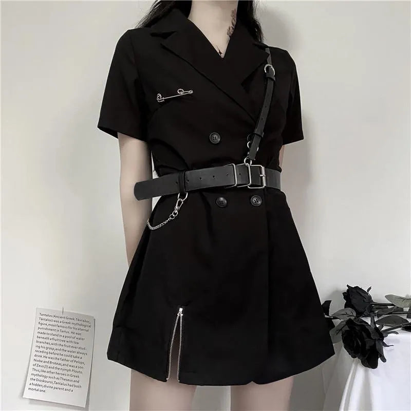 Double Breasted Short Sleeve Suit Dress