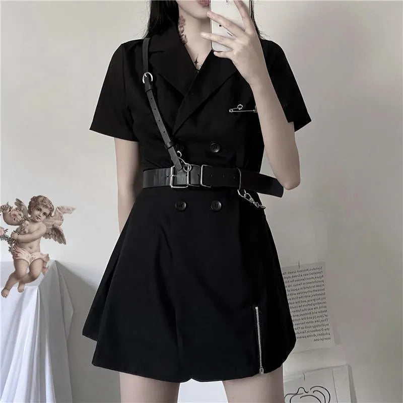 Double Breasted Short Sleeve Suit Dress