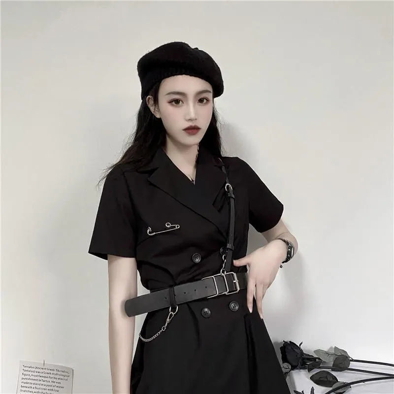 Double Breasted Short Sleeve Suit Dress