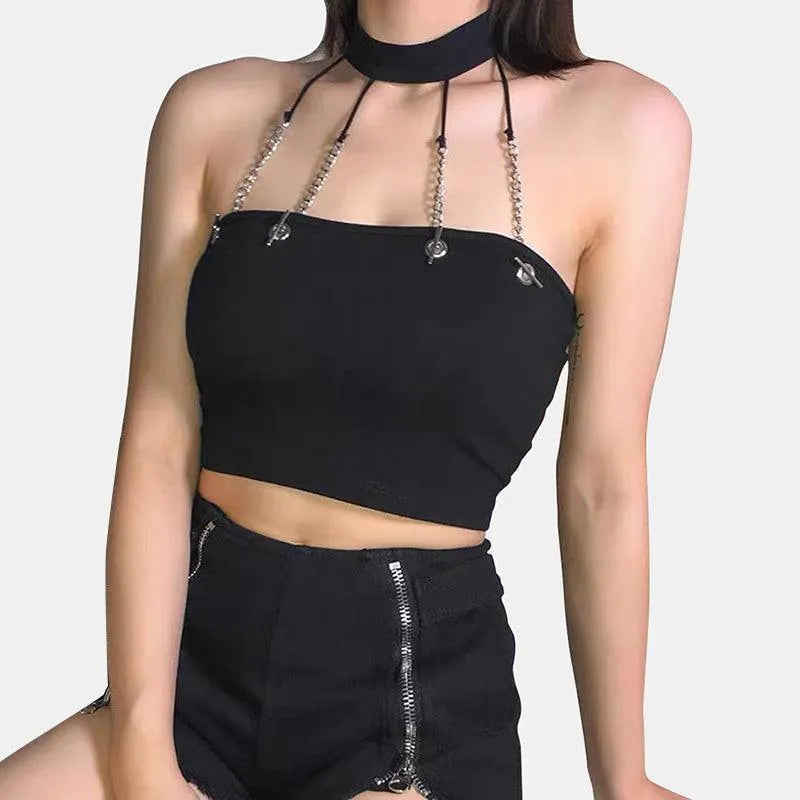 Chain Strapless Crop Tank Top