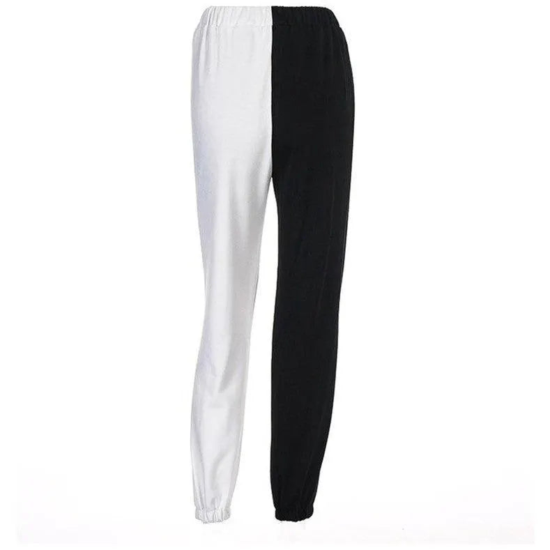 Black and White Contrast High Waist Casual Pants