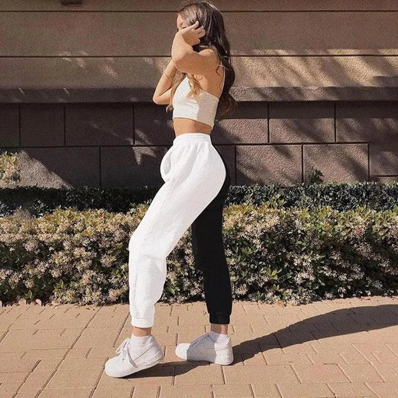 Black and White Contrast High Waist Casual Pants