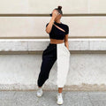 Black and White Contrast High Waist Casual Pants