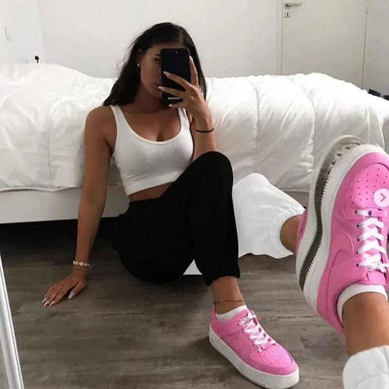 Black and White Contrast High Waist Casual Pants