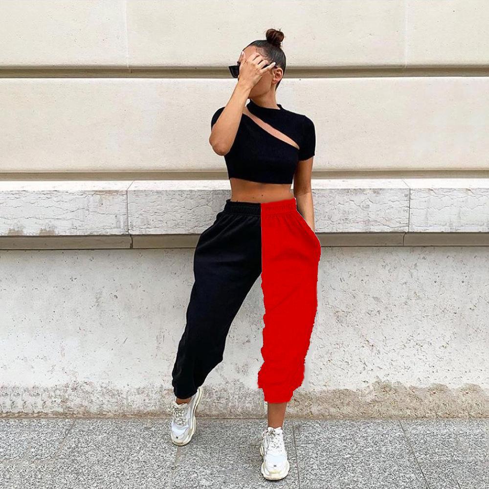 Black and White Contrast High Waist Casual Pants
