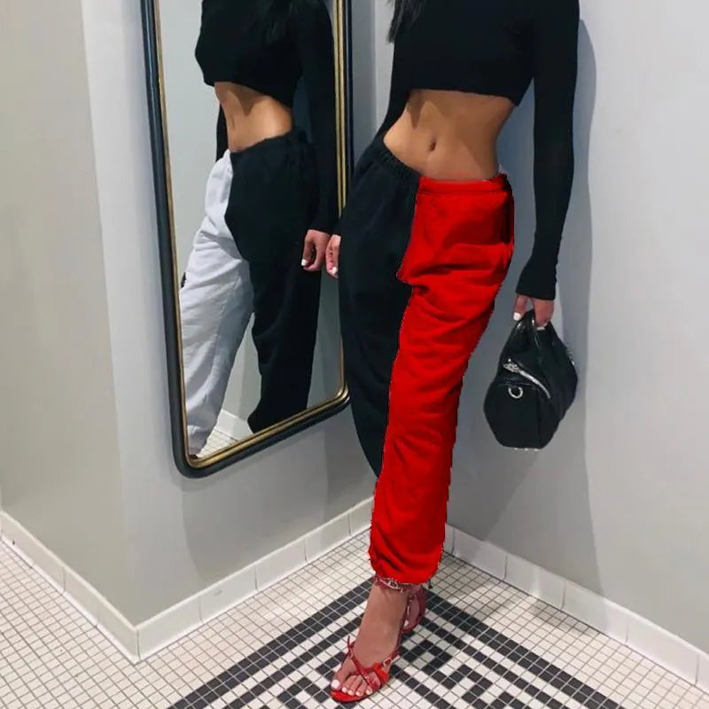 Black and White Contrast High Waist Casual Pants