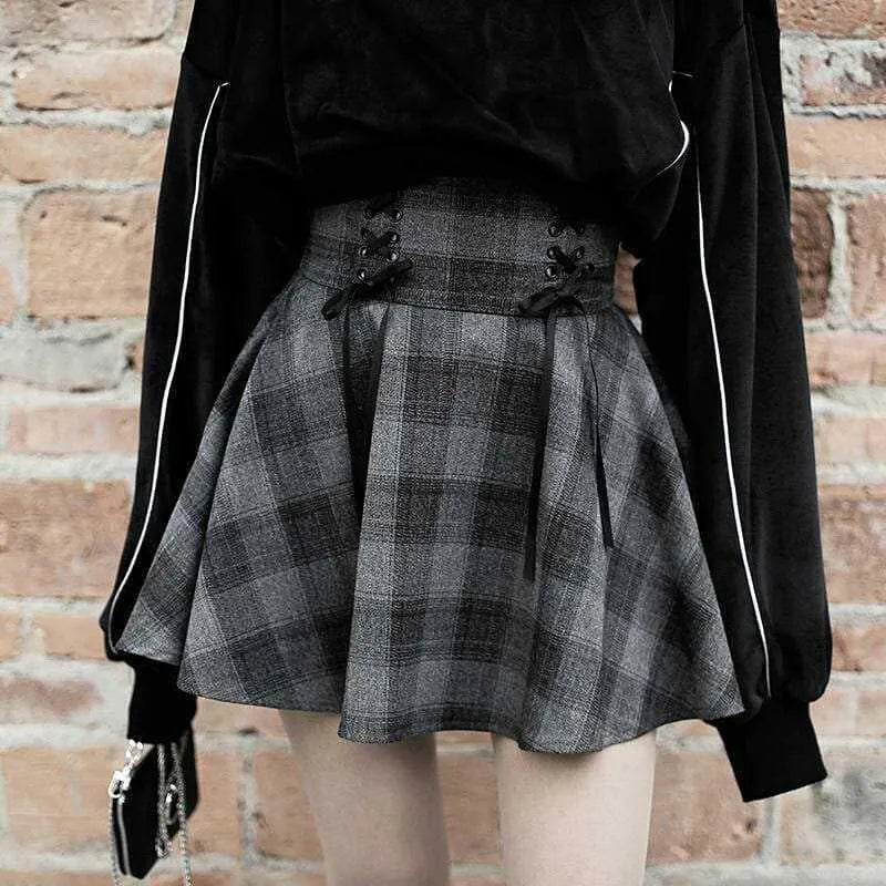 High Waist Plaid Lace Up Skirt Brigitte