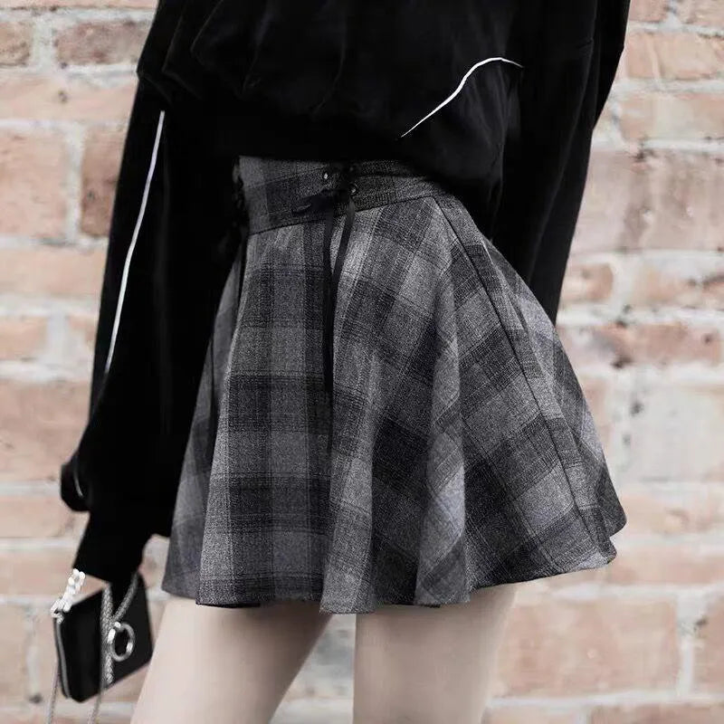 High Waist Plaid Lace Up Skirt Brigitte