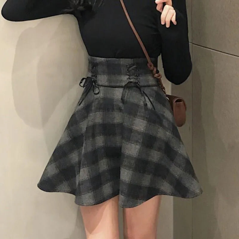 High Waist Plaid Lace Up Skirt Brigitte