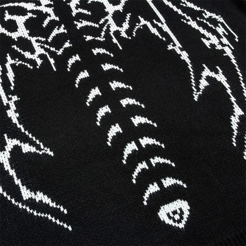 Ripped Skeleton Wing Print Sweater