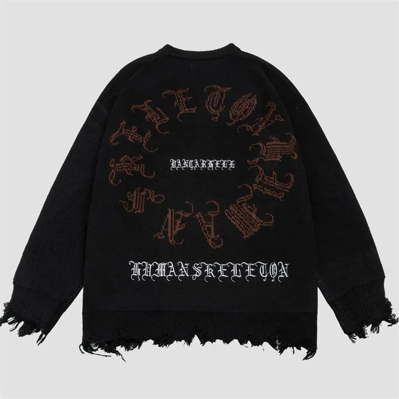 Ripped Skeleton Wing Print Sweater