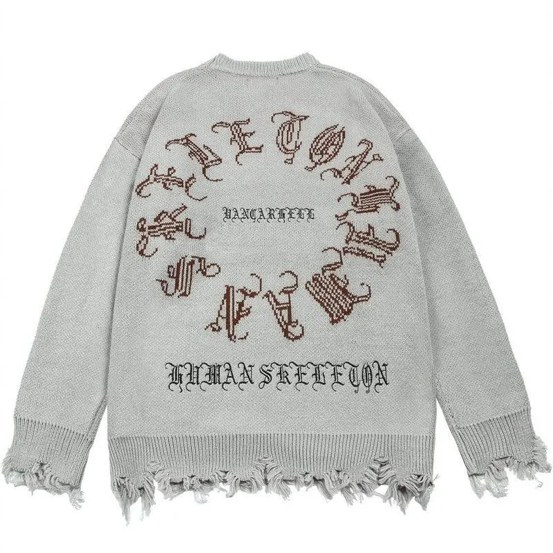 Ripped Skeleton Wing Print Sweater