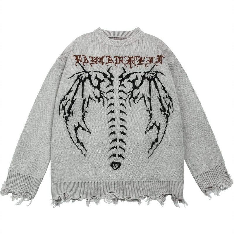 Ripped Skeleton Wing Print Sweater