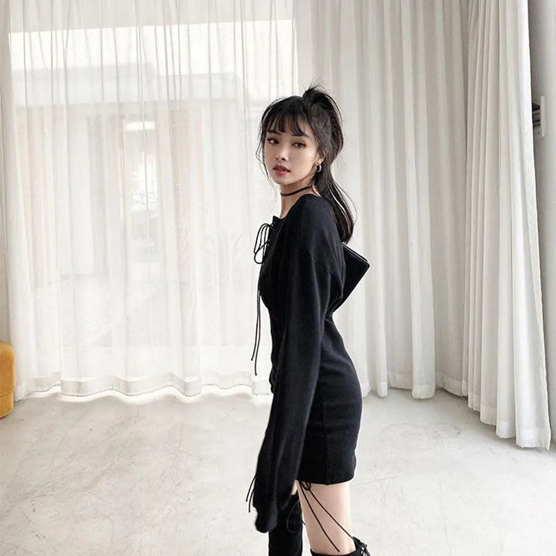 Lace Up Off Shoulder Hoodie Dress