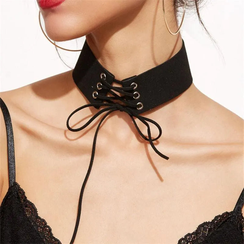 Goth Lace Up Choker