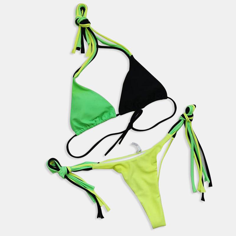 Multi Color Stitching Bikini Swimsuit