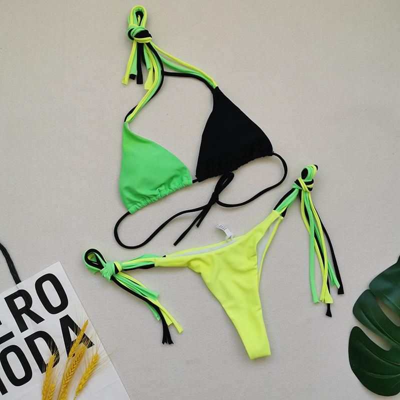 Multi Color Stitching Bikini Swimsuit