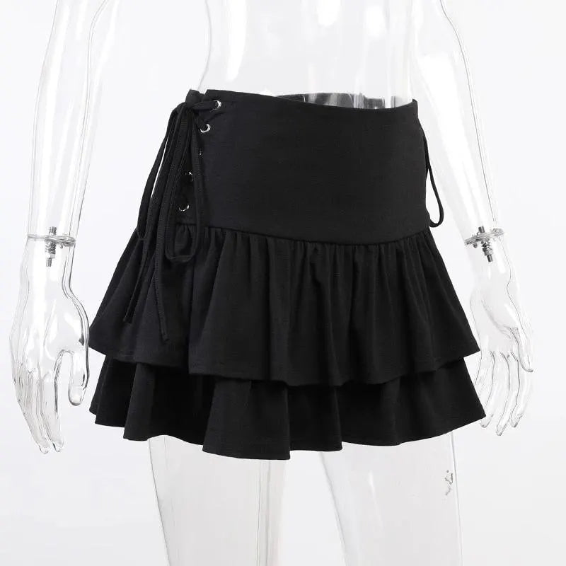 Layered Ruffle Hem Flared Mini Skirt