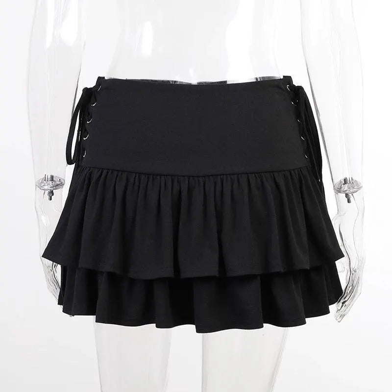 Layered Ruffle Hem Flared Mini Skirt