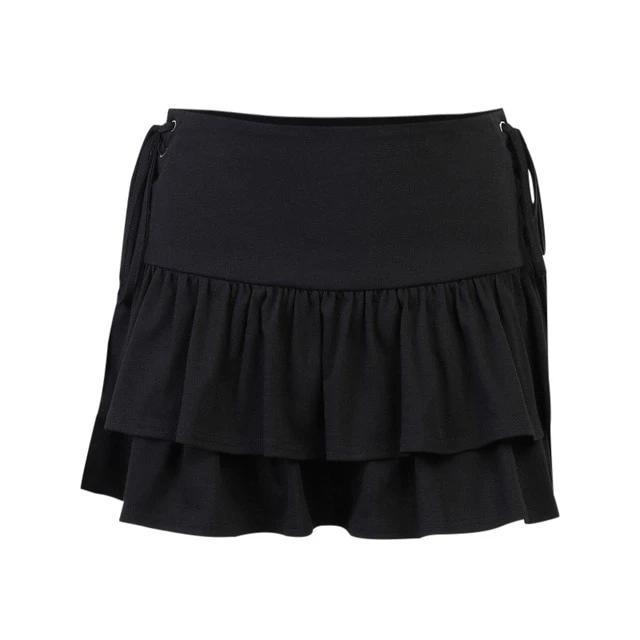 Layered Ruffle Hem Flared Mini Skirt