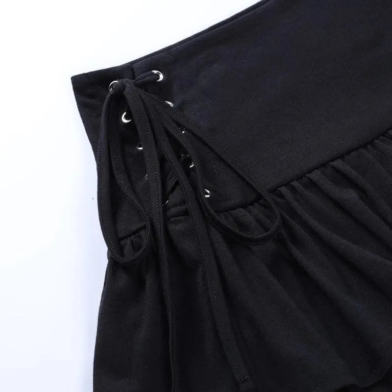 Layered Ruffle Hem Flared Mini Skirt