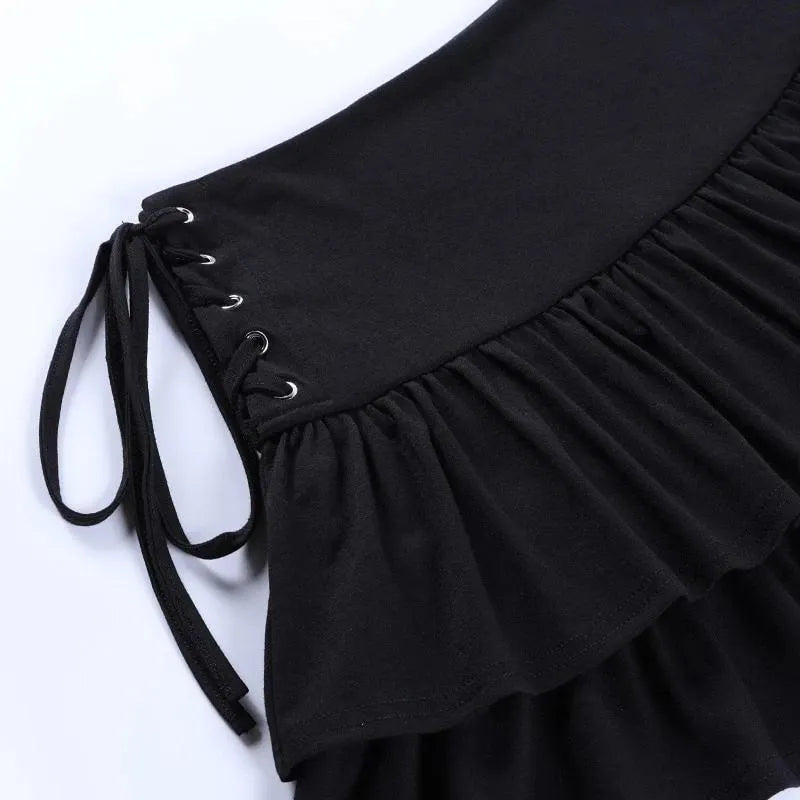 Layered Ruffle Hem Flared Mini Skirt