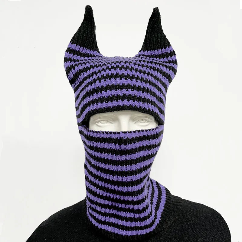 Halloween Funny Striped Horn Knit Unisex Hat