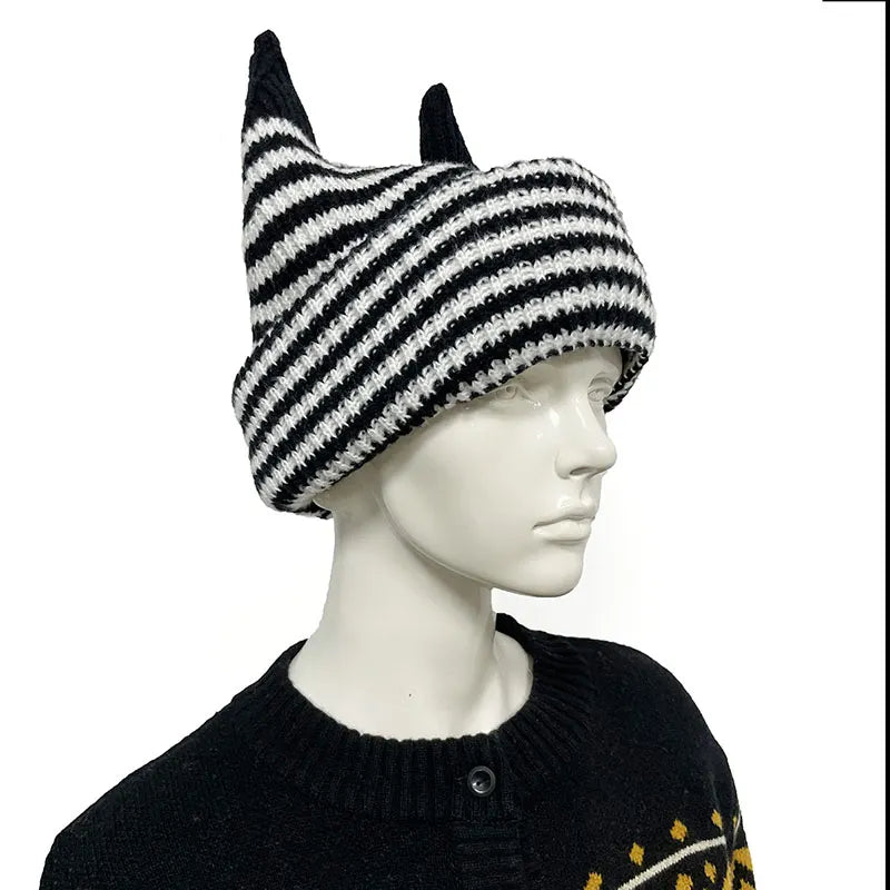 Halloween Funny Striped Horn Knit Unisex Hat