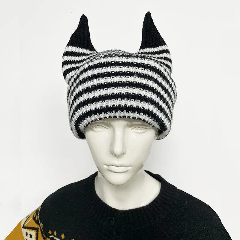 Halloween Funny Striped Horn Knit Unisex Hat