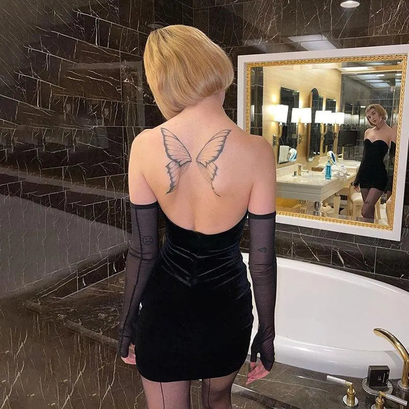Off Shoulder Mesh Sleeve Sheath Dress