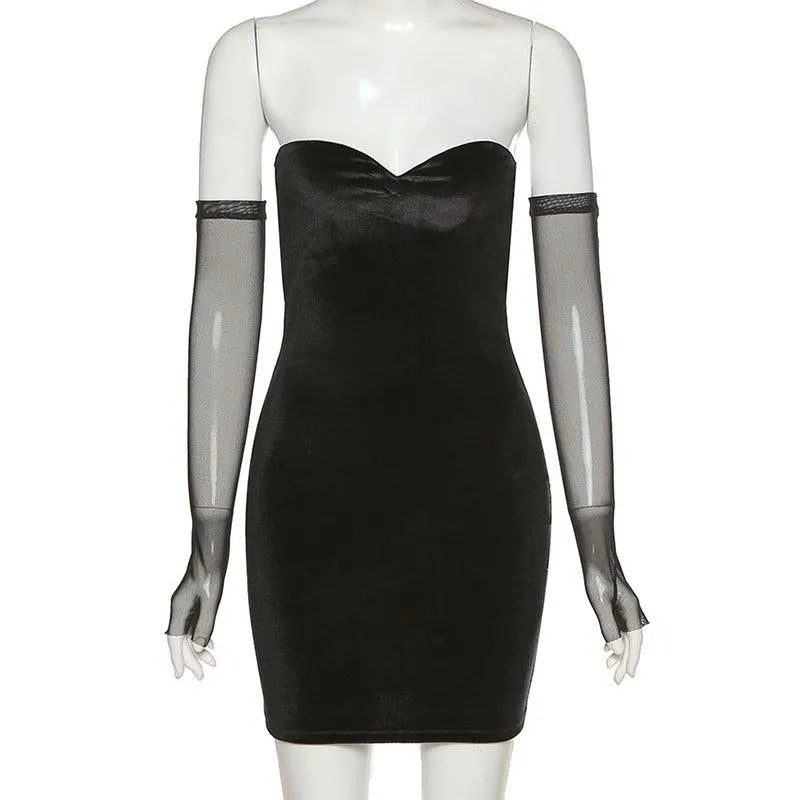 Off Shoulder Mesh Sleeve Sheath Dress