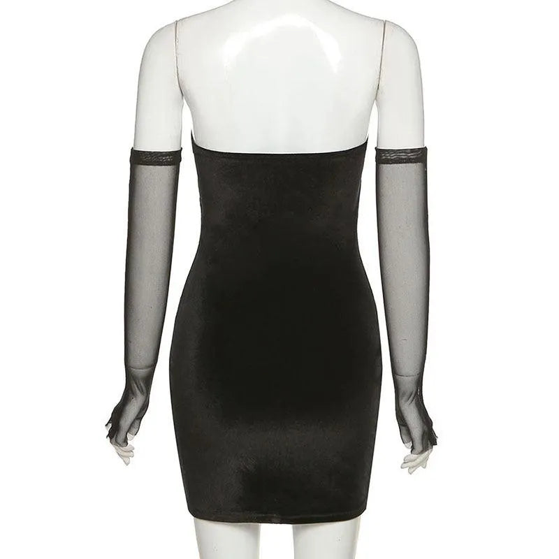 Off Shoulder Mesh Sleeve Sheath Dress