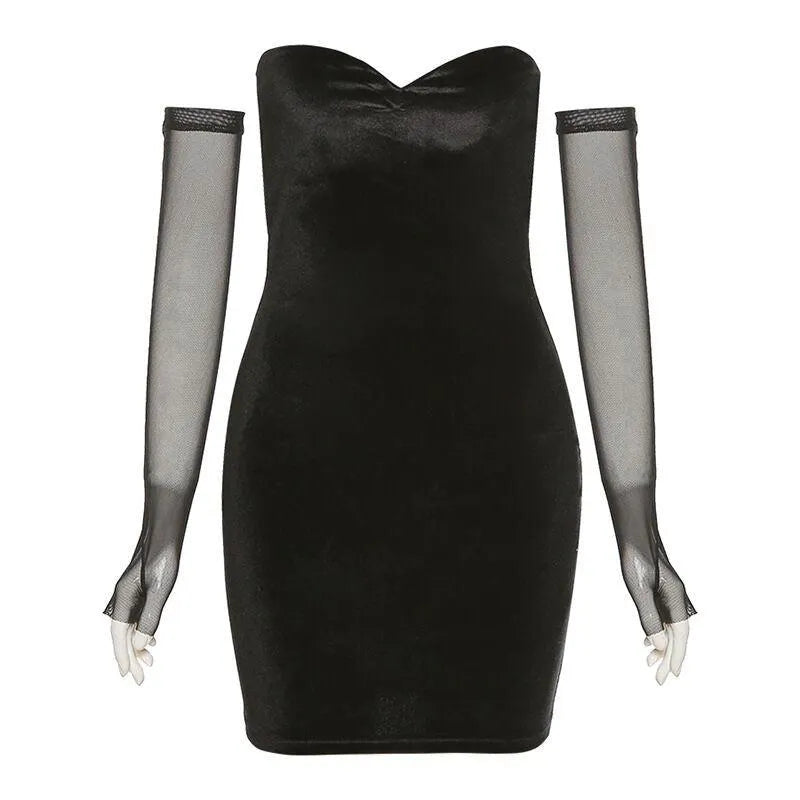 Off Shoulder Mesh Sleeve Sheath Dress