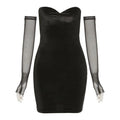 Off Shoulder Mesh Sleeve Sheath Dress